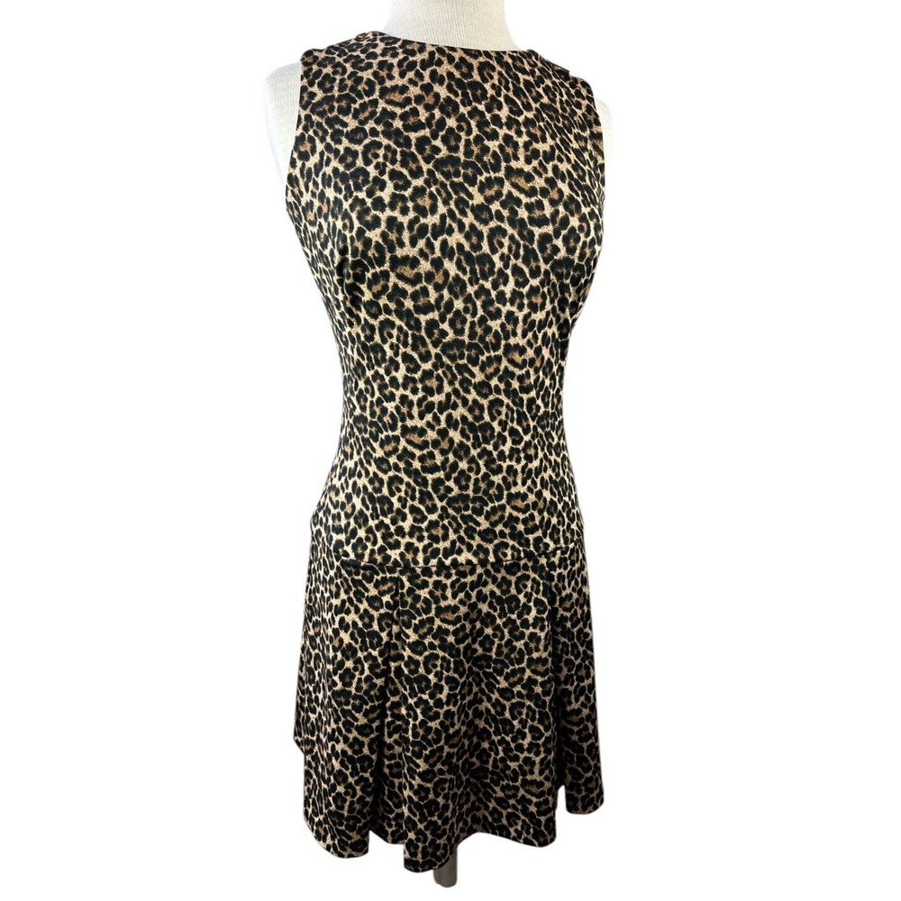 Michael Kors Leopard Print Dress Sleeveless Pleated Skirt Zipper Shoulder Size 2 - Picture 3 of 16